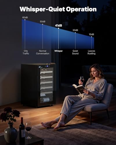 Upstreman 24 Bottle Wine Cooler Refrigerator, Compact Small Built-in or Freestanding Wine Fridge, 41-68°F Temperature Control, Glass Door, Touch Control & LED Light for Home Kitchen Bar (W24-Black)