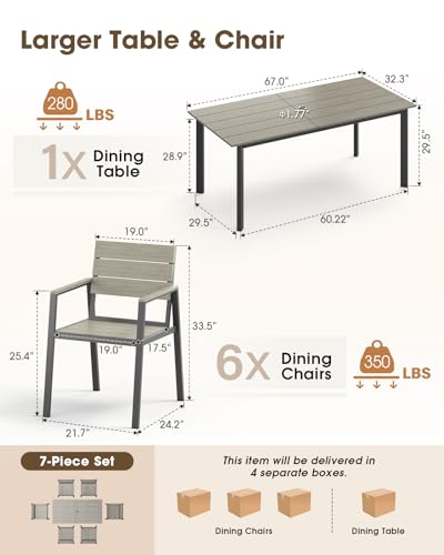 ComfCove Outdoor Dining Set, Aluminum & HDPS Outdooor Table and Chairs Set