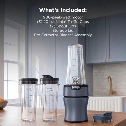 Ninja Nutri-Plus Personal Blender, 900PW, (3) 20oz Cups, Blue, BN301BLBRN
