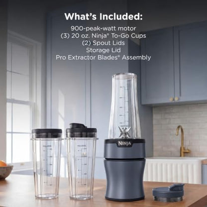 Ninja Nutri-Plus Personal Blender, 900PW, (3) 20oz Cups, Blue, BN301BLBRN