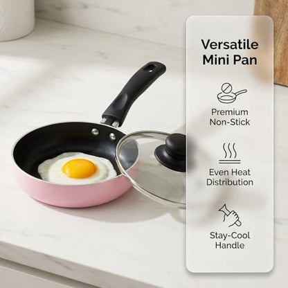 KOMBABE Pink Mini Cast Iron Skillet with Lid - 6 Inch Small Frying Pan for Eggs, Pancakes, Single Serving Cooking | Nonstick & Easy to Clean