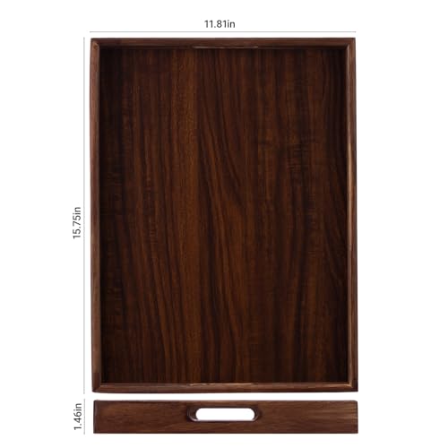 Wooden Serving Tray with Handles, Wood Decorative Trays for Coffee Table Tray, Rectangular Food Trays for Party Platters, Breakfast in Bed, Couch, Ottoman, Dinner, Appetizers, Decor(15.7x11.8x1.6)