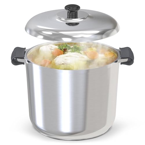 MAGNAWARE 18 Quart Cast Aluminum Large Stock Pot with Lid - Durable & Lightweight Soup Pot with Even Heat Distribution & Retention - Professional Cookware Stockpot with Silicone Handle