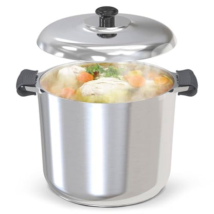 MAGNAWARE 18 Quart Cast Aluminum Large Stock Pot with Lid - Durable & Lightweight Soup Pot with Even Heat Distribution & Retention - Professional Cookware Stockpot with Silicone Handle