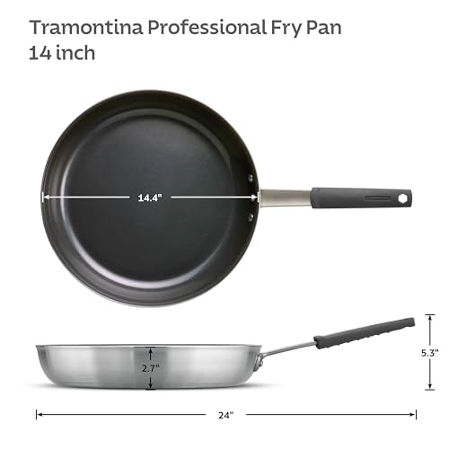 Tramontina Professional 14-Inch Non Stick Extra Large Frying Pan, Heavy-Gauge Aluminum Skillet with Reinforced Nonstick Coating, Gray Handle, Dishwasher and Oven Safe