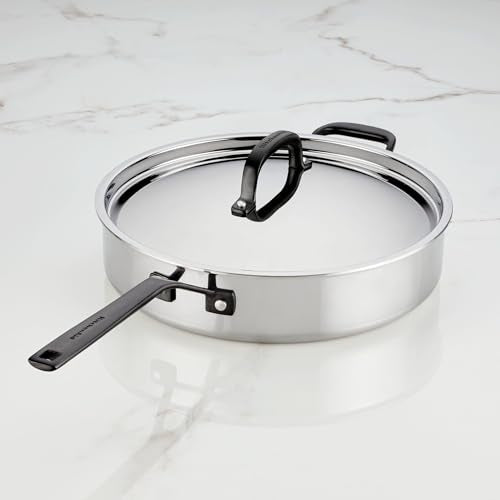 KitchenAid 5-Ply Clad Stainless Steel Stainless Steel Induction Saute Pan with Lid, 5 Quart - Polished Stainless Steel