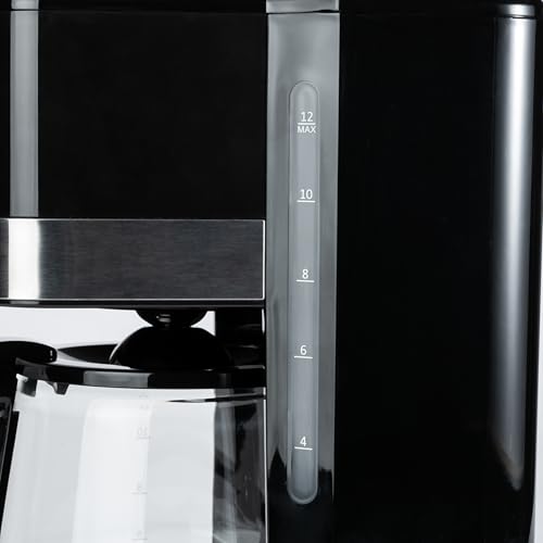 Amazon Basics 12 Cup Drip Coffee Maker with Glass Carafe (1.9 Qt), Auto Shut-off, Auto Pause, Removable Filter Basket, Black & Silver