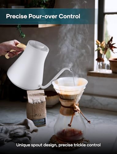 INTASTING Electric Kettles, Gooseneck Electric Kettle, ±1℉ Temperature Control, Stainless Steel Inner, Quick Heating, for Pour Over Coffee, Brew Tea, Boil Hot Water, 0.9L White