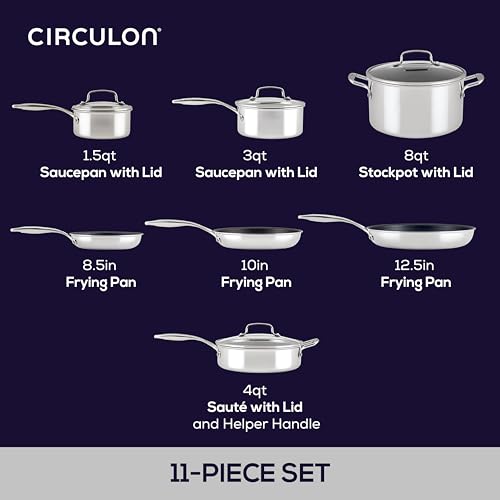 Circulon C1 Series Stainless Steel Nonstick Cookware Set - 11-Piece – Induction Pots & Pans Set with ScratchDefense, Metal Utensil Safe