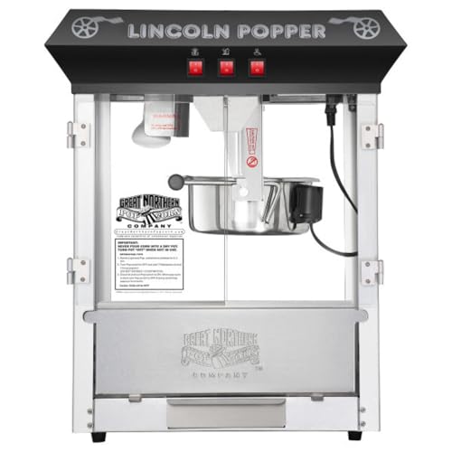 Lincoln Popcorn Machine - 8oz Popper with Stainless-Steel Kettle, Reject Kernel Tray, Warming Light and Accessories by Great Northern Popcorn (Black)