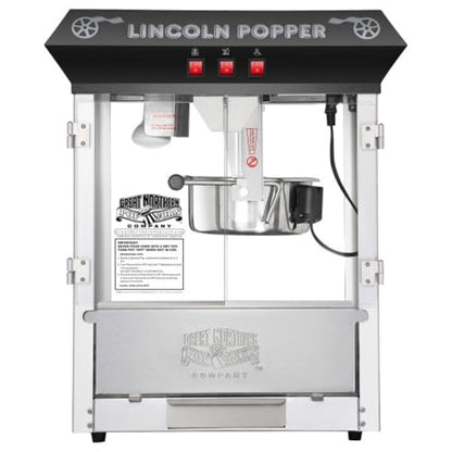 Lincoln Popcorn Machine - 8oz Popper with Stainless-Steel Kettle, Reject Kernel Tray, Warming Light and Accessories by Great Northern Popcorn (Black)