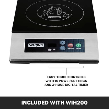 Waring Commercial Induction Cooktop, Single-Range, Cooking Surface 11.5" x 11.75", 10 Power Settings, Up to 450°F, for Professional Kitchens & Restaurants, 120V, WIH200