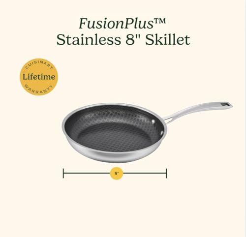 Cuisinart FusionPlus Hybrid Stainless Steel Cookware, 8-inch Skillet with PFAS-Free PURELYSEAR Ceramic Technology, Scratch Proof, Cool Grip Handles, Dishwasher Safe