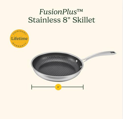Cuisinart FusionPlus Hybrid Stainless Steel Cookware, 8-inch Skillet with PFAS-Free PURELYSEAR Ceramic Technology, Scratch Proof, Cool Grip Handles, Dishwasher Safe