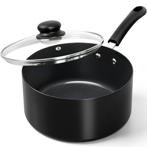MICHELANGELO Nonstick Saucepan with Lid, Ceramic Sauce Pan Sets, Easy to Clean Sauce Pans, Multi-Purpose Cooking Pots, 3QT, Black
