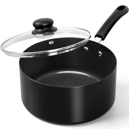 MICHELANGELO Nonstick Saucepan with Lid, Ceramic Sauce Pan Sets, Easy to Clean Sauce Pans, Multi-Purpose Cooking Pots, 3QT, Black