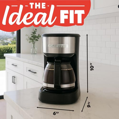 Gourmia 5 Cup One-Touch Drip Brew Coffee Maker – Pause and Serve, Automatic Keep Warm, Easy View Water Window, Compact, Stainless Steel Accents, Black
