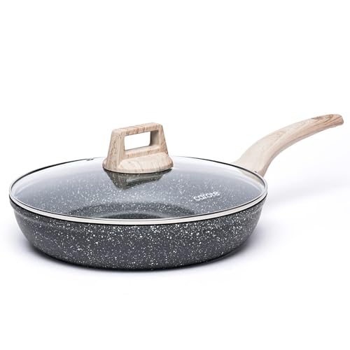 CAROTE Non Stick Frying Pan Skillet, 8" Nonstick Fry Pan with Glass Lid, Egg Pan Omelet Pans, Granite Cookware, PFOA Free (Classic Granite, 8-Inch)