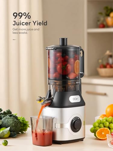 Cold Press Juicer Slow Masticating Machine with 5.5 Inch Chute(Silver)