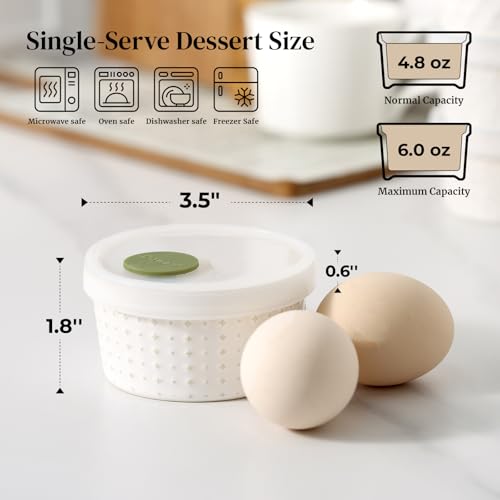 DOWAN Ramekins Oven Safe with Lids 4 oz, Charcuterie Boards Bowls Set for Creme Brulee, Souffle, Dipping Sauces, Custard Cups Ceramic Food Storage Containers, Set of 6, Beige