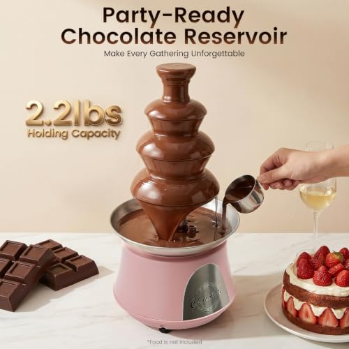 Chocolate Fountain, 4 Tier 110V Electric Chocolate Fondue Fountain Machine for Nacho Cheese, Chocolate Sauce, Wedding, Party (Pink)