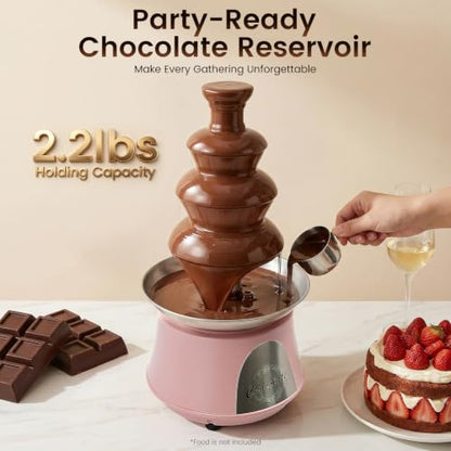 Chocolate Fountain, 4 Tier 110V Electric Chocolate Fondue Fountain Machine for Nacho Cheese, Chocolate Sauce, Wedding, Party (Pink)