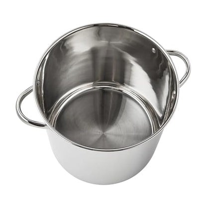 16-Quart Stainless Steel Stock Pot, Glass Lid & Induction Compatible, Durable Kitchen Essential