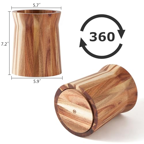 LOHONER Wooden Utensil Holder for Countertop, 360° Rotating Kitchen Utensil Holder, 7.2"x 6" Large Acacia Cooking Utensil Holder for Kitchen Counter, Farmhouse Kitchen Decor