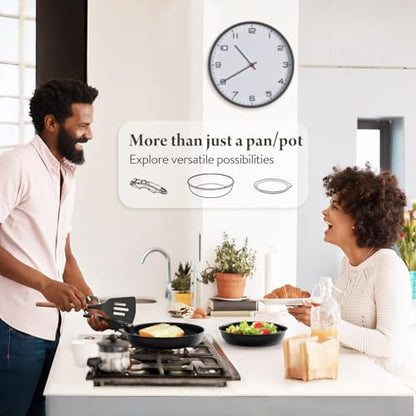 Bazova Ceramic Nonstick Cookware Set, Healthy,Non Toxic,17-Pieces Pots and Pans Set Removable Handles,Induction RV Kitchen Set,Stain & Scratch-resistant,Dishwasher/Oven Safe,PFAS/PFOA Free,Black
