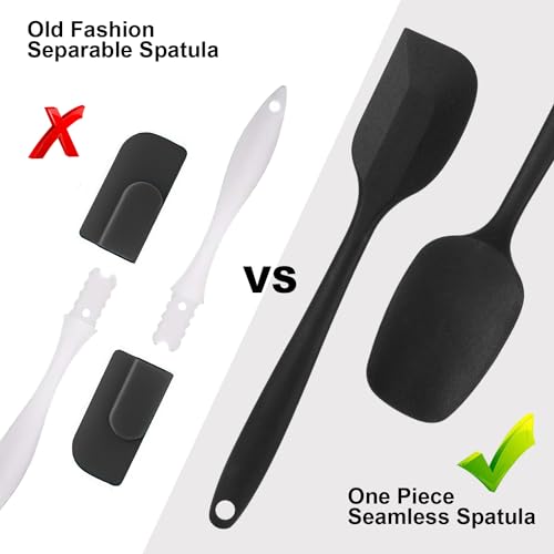 Silicone Spatulas Set of 6, Rubber Spoon Spatula Heat Resistant Spoonula One Piece Design Seamless Spatula Non-Stick Scrapers Baking Mixing Tool (Black)