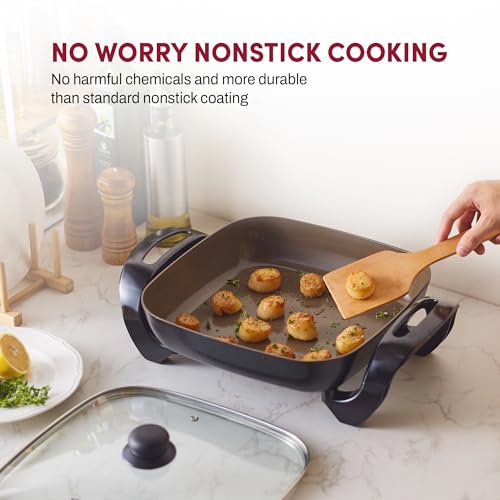 Elite Gourmet 6Qt Titanium Ceramic Skillet, 1200W, Scratch-Resistant