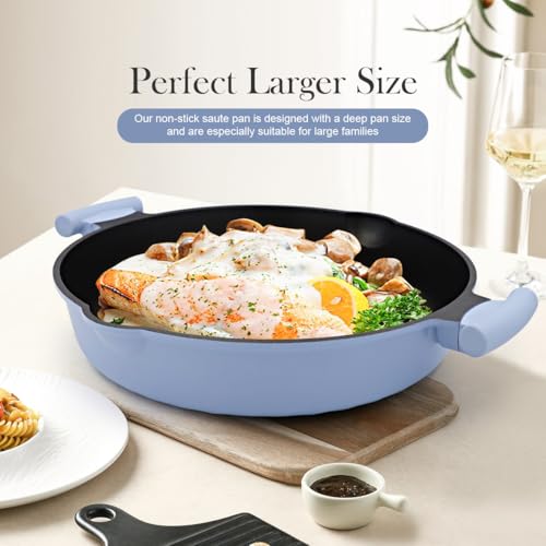 Bobikuke Large Frying Pan Skillet Nonstick with Lid, 14 Inch Deep Saute Pan, Big Induction Pan for Cooking, 2-1 Non Stick Cookware with Helper Handle, Family Size, Suitable for All Stoves, PFOA-Free