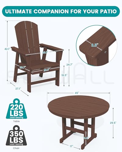 SERWALL 5-Piece Patio Dining Sets, HDPE Outdoor Table and Chairs Furniture Set, 45" Round Dining Table and 4 Adirondack Dining Chair, Coffee