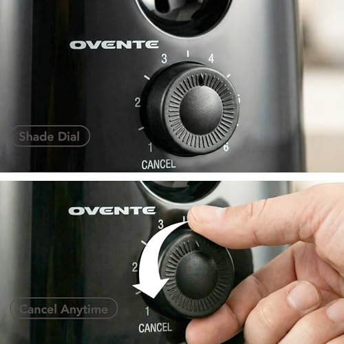 OVENTE Electric 2 Slice Toaster Machine with 6-Shade Browning Selector Setting, Compact Design and Removable Crumb Tray, 700W Power Perfect for Toasting Bread, Thin Bagels and Waffles, Black TP2210B