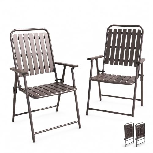 CHINNLUU Outdoor Patio Dining Chairs Set of 2, No Table, No Assembled Slatted PP Folding Chairs for Small Bistro Furniture for Lawn Backyard Balcony Poolside