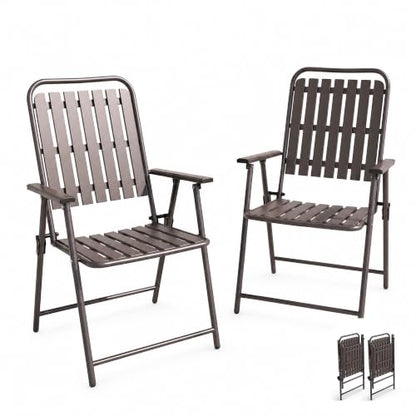 CHINNLUU Outdoor Patio Dining Chairs Set of 2, No Table, No Assembled Slatted PP Folding Chairs for Small Bistro Furniture for Lawn Backyard Balcony Poolside