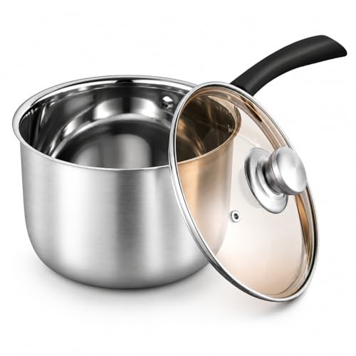 Herogo 3 Quart Saucepan, 18/10 Stainless Steel Sauce Pan Pot with Lid, 3Qt Saucepan for Gas Electric Stove Top Camping, Healthy & Rust Free