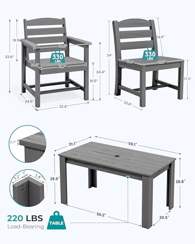 SERWALL Outdoor Dining Sets for 10, HDPE Dining Sets for 10 Person with 2 Rectangular Tables and 8 Armless Chairs and 2 Armchairs, Patio Dining Sets for Garden, Backyard, Poolside, Gray