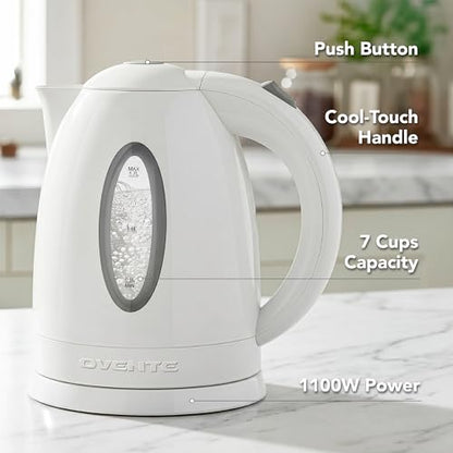 OVENTE 1.7L Electric Tea Kettle, Fast Boiling Water Heater, White KP72W