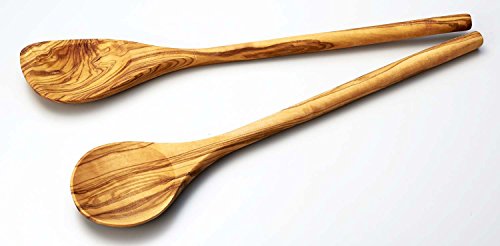 Naturally Med - Olive Wood Wooden Cooking Spoon 12". Handcrafted in Tunisia. Spoon for non stick pans. Olive Wood kitchen spoon