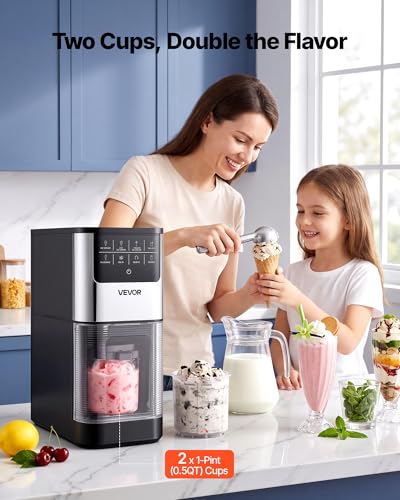 VEVOR Ice Cream Maker, 7-in-1 Frozen Treat Maker for Gelato, Sorbet, Milkshake, Frozen Yogurt & Lite Ice Cream, Homemade Ice-Cream Machine with One-Touch Mix-in + Respin for Smooth, Creamy Texture
