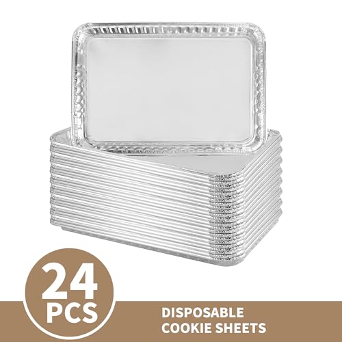 YEUIKERR 24 Pack 16 x 11 inch Aluminum Disposable Cookie Sheets for Baking and Roasting Disposable Aluminum Foil Grilling Pans for Brownie Tins,Cooking Thin, Cakes