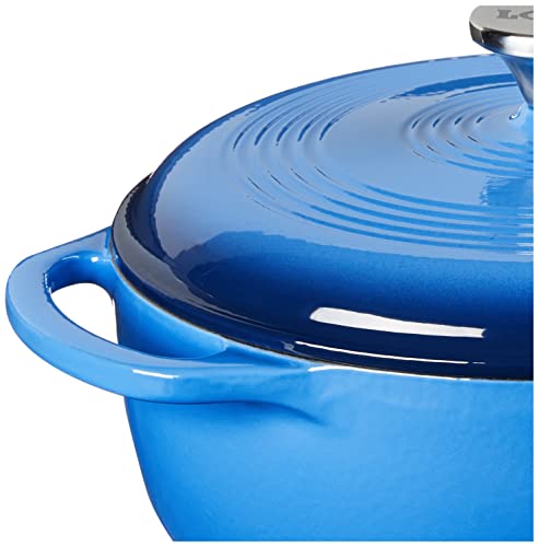 Lodge Essential Enamel Cast Iron Dutch Oven with Lid - 4.5 Quart - Oven-Safe Enamel Cookware up to 500° F - Heat-Retaining Braising & Roasting Pot - Non-Toxic Cookware - Caribbean Blue