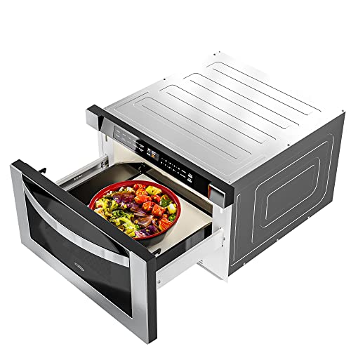 KoolMore 24 Inch Stainless-Steel Microwave Drawer with 1.2 cu. ft. Capacity, 1000W Power with 10 Custom Cooking Levels, Memory, and Timer Functions, Wall-Mounted with Flat Bottom (KM-MD-1SS)