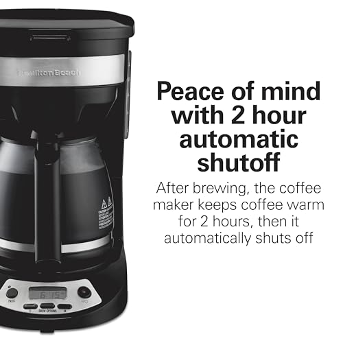 Hamilton Beach 12 Cup Programmable Drip Coffee Maker Machine, Regular & Bold Brew Options, Auto Pause and Pour, Glass Carafe, Black with Stainless Accents (46299J)