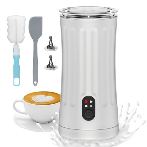 CookSwift Milk Frother, 4-in-1 Milk Steamer and Frother, 8.1oz/240ml Automatic Warm and Cold Foam Maker, Auto Shut-Off Frother for Coffee, Latte, Cappuccino, Macchiato(White)