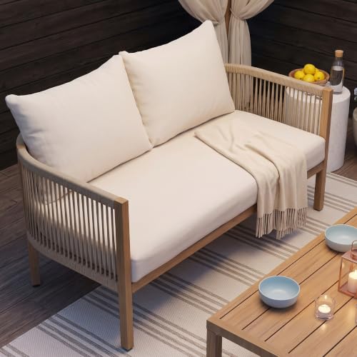 DAYARUS Wicker Patio Sofa Furniture Outdoor Loveseat Balcony Couch, Beige