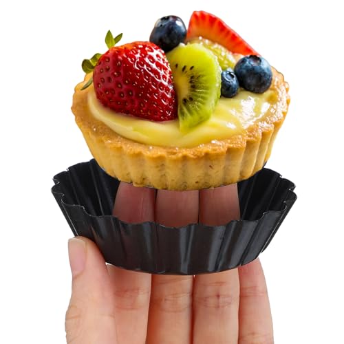 Yolev 24 Pcs Mini Pie Tart Pans 3" with Removable Bottom Round Nonstick Quiche Pan Bakeware Egg Tart Molds Fluted Side Small Quiche Pans Steel Mini Pie Tins for Pies Mousse Cheese Cake Dessert