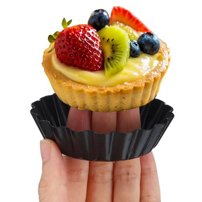 Yolev 24 Pcs Mini Pie Tart Pans 3" with Removable Bottom Round Nonstick Quiche Pan Bakeware Egg Tart Molds Fluted Side Small Quiche Pans Steel Mini Pie Tins for Pies Mousse Cheese Cake Dessert