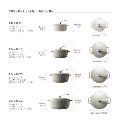 Vermicular Oven Pot 2.0 | Lightweight Enameled Cast Iron Pot | 14cm (1 Qt) | Non-Toxic | Induction-compatible | Dutch Oven | Made in Japan | Matte Linen Beige